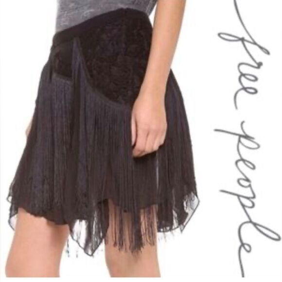 Free People black lace and fringe flapper roaring 1920s swing skirt 4. NWT - Picture 1 of 11